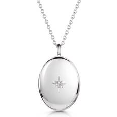 LOVELOX Silver Oval Locket With Clear Crystal