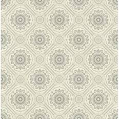 Seabrook Designs Caspien Floral Lattice Unpasted Wallpaper Metallic Silver, Grey & Off-White