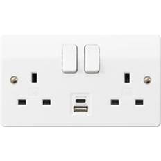White double socket with usb MK MK Double Switched Socket with 1 x Type C & 1 x Type A USB ports White