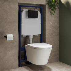 Toilets Newport Wall Hung Toilet with Soft Close Seat Matt Black Mechanical Flush Plate with 1160mm Frame & Cistern