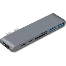 2 to 7 USB-C Dual Monitor Docking Station for MacBook Pro and Air 1xHDMI 4K30Hz 1xThunderbolt 3xUSB-C 5K60Hz 40G 1xUSB-C 100W PD