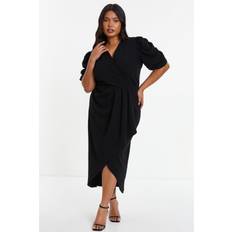 Black - Sportswear Garment Dresses Quiz Curve Black Wrap Midi Dress, Black, 16, Women