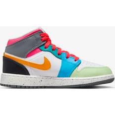 Nike Air Jordan 1 Mid SE GS - White/Dark Shadow/Hyper Pink/Taxi