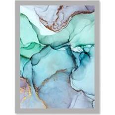 ARTERY8 Paint Cool Colours Pastel Green Blue Purple Water Effect Framed Art