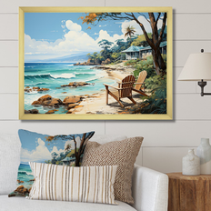 Interior Details Design Art "Turquoise Seaside Trek I" Bicycle Wall Prints Green,Blue Framed Art