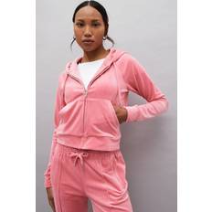 Juicy Couture Damen Oberteile Juicy Couture Pink Velour Zip Through Hoodie With Diamante Branding