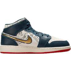 Nike Air Jordan 1 Mid SE GS - Armory Navy/Pale Ivory/Sport Red/Metallic Gold