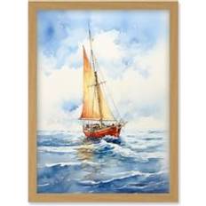 Orange Framed Art ARTERY8 Sailing Boat Watercolour Painting Sail Framed Art