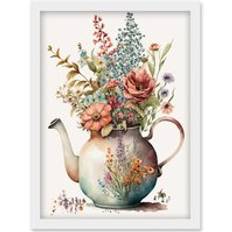 Ceramic Wall Decorations ARTERY8 Flower Bouquet a Floral Design Ceramic Teapot Framed Art