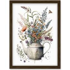 Ceramic Wall Decorations ARTERY8 Wildflower Bouquet in Ceramic Teapot Framed Art