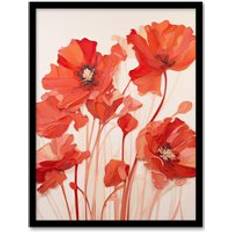Red Framed Art ARTERY8 Simplicity Poppies Thick Paste Oil Painting Framed Art