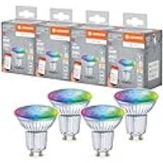 Ljuskällor LEDVANCE SMART MATTER LED-reflektorlampa, kompatibel med Google, Alexa, Apple, glas, 4,9W, 350lm, GU10, färgljus & vitt ljus, app eller röststyrning, livslängd upp till 20 000 timmar,4-pack