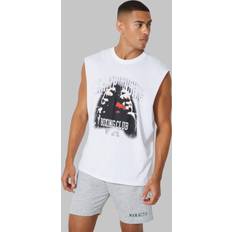 Clothing boohooMAN Mens Active Boxing Club Drop Arm Tank White