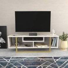 Astona Stand White Marble Effect & Gold TV Bench 120x40cm