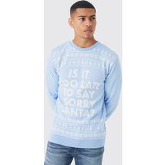 Christmas Sweaters boohooMAN Mens Sorry Santa Christmas Sweater Blue