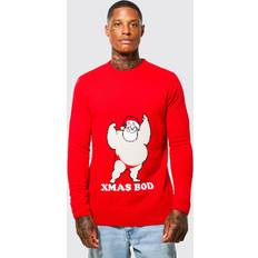 Christmas Sweaters - Men boohooMAN Mens Xmas Bod Christmas Sweater Red