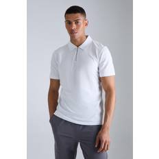 boohooMAN Slim Zip Neck Polo - White