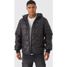 boohooMAN Quilted Puffer With Hood - Black