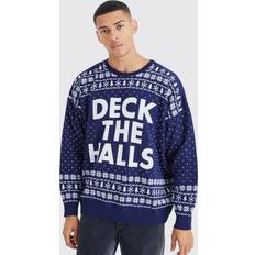 Christmas Sweaters boohooMAN Mens Oversized Deck The Halls Christmas Sweater Navy