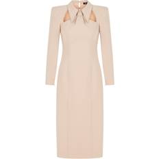 Clothing Nocturne Women's Tie Neck Midi Dress with Shoulder Pad Light beige