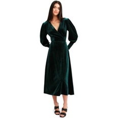 Velvet Dresses Belle & Bloom Women Belle & Bloom Current Mood Velvet Wrap Dress Dark green