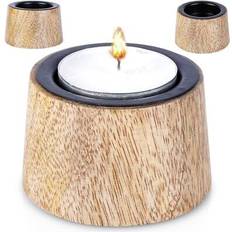 B2X Industriell Svart Ljuslykta Trä Metall Tealight Värmeljuslykta