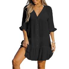 Clothing Cupshe Women's Aubree Ruffled Swim Cover-Up Dress Black