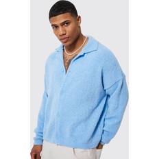 Blue - Men Cardigans boohooMAN Mens Boxy Fit Brushed Knit Cardigan Blue