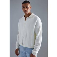 Cardigans boohooMAN Mens Boxy Fit Brushed Knit Cardigan Cream