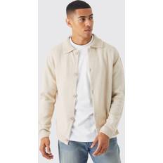 Beige - Men Cardigans boohooMAN Mens Brushed Knitted Collared Cardigan Beige