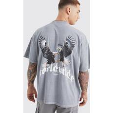 boohooMAN Washed Oversized Extended Neck Eagle Graphic T-shirt - Grey