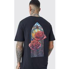 Kariert T-Shirts boohooMAN Mens Tall Oversized Rennaisance Roses Back Print T-shirt Black