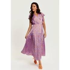 Liquorish Cheetah Print Maxi Wrap Dress In Lilac And Orange Purple
