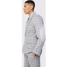 Beige - Men Blazers boohooMAN Mens Herringbone Flannel Elbow Patch Blazer Beige