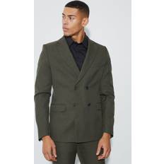 Green - Men Blazers boohooMAN Mens Skinny Fit Double Breasted Micro Texture Blazer Green