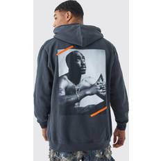 Vaatteet boohooMAN Oversized Tupac Word Print Hoodie - Charcoal