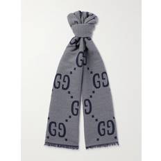 Gucci Halstücher & Schals Gucci Logo-Jacquard Wool and Silk-Blend Scarf Men Gray