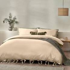 Linen Duvet Covers Yard Mallow Bow Tie Duvet Cover Green, Beige