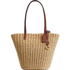 Coach Women's Small Straw Tote Bag Dark Natural Tan