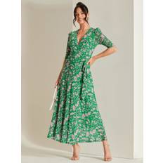 Jolie Moi Daliyah Wrap Front Mesh Maxi Dress Green