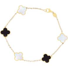 Jewelry The Lovery Small Mixed Clover Bracelet - Gold/Mother of Pearl/Onyx