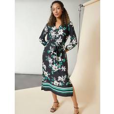 Jones New York Women's MixedPrint VNeck Midi Dress Black/kelly Green