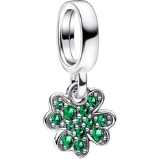 Plata Amuletos y Colgantes Pandora Four Leaf Clover Dangle Charm - Silver/Green