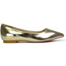 XY London 'Bubbles' Pointed Toe Slip on Flat Ballerina Pump Shoes Metallic Gold