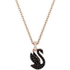 Or Rose Colliers Swarovski Swan Pendant Necklace - Rose Gold/Black