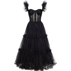 Milla Black Ruffled Tulle Midi Dress