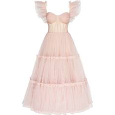 Misty Rose Ruffled Tulle Midi Dress