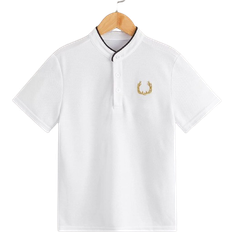 High Collar Polo Shirts Shein Boys Antler Embroidery Button Half Placket Polo Shirt