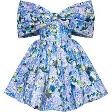 Blue Hydrangea bow-detailed mini dress