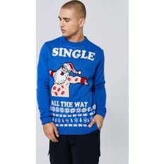 Christmas Sweaters boohooMAN Mens Single All The Way Christmas Sweater Blue